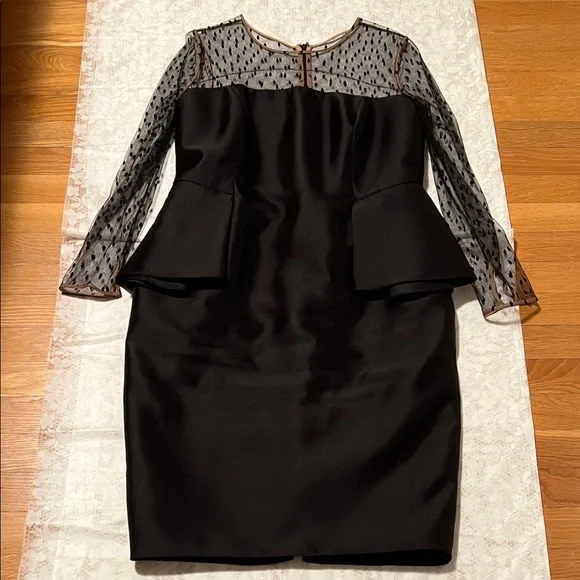 Carmen Marc Valvo Black Dress with Sheer Polka Dot Sleeves - Picture 1 of 6